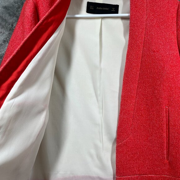 ZARA Blazer Coat Womens Size Small Orange Red Linen Cotton Blend Pockets - Picture 4 of 10